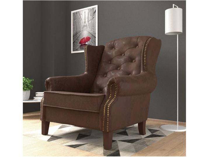 S-Style Möbel Zane - Chesterfield Ohrensessel mit Steppung und Holzfüßen aus Luxusmicrofaser Vintageoptik - Braun von S-Style Möbel