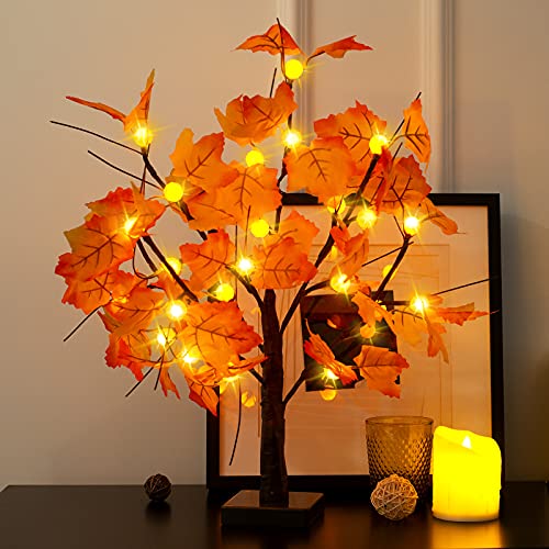 Künstlicher Herbst beleuchteter Ahornbaum 24 LED Kürbislichter Halloween Thanksgiving Dekorationen Tischlichter Batteriebetrieben fürDekoration Hochzeit Party Geschenke Indoor Outdoor Ernte Home Decor von S-Union