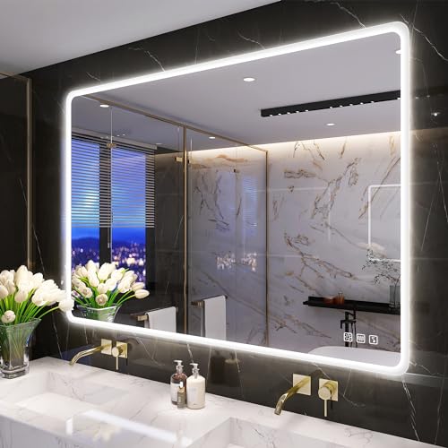 S'bagno 1000x700 mm LED beleuchteter Badezimmerspiegel [IP44 bewertet] Badspiegel mit Beleuchtung mit Berührungssensor/Dimmung/Farbwechsel Badezimmer Spiegel mit LED mit Bluetooth-Lautsprecher von S'bagno