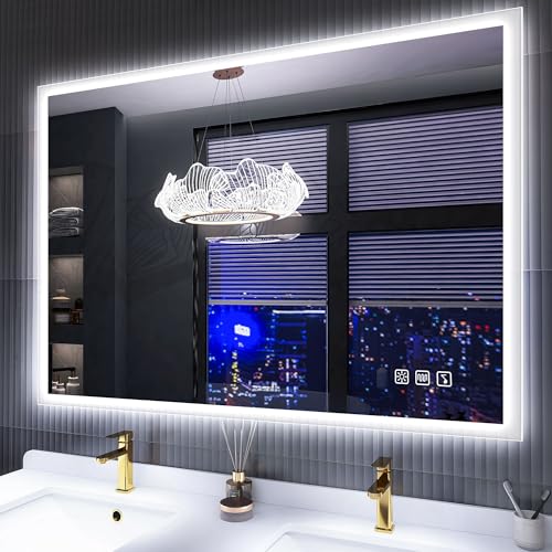 S'bagno 100 x 70 cm Badspiegel mit Beleuchtung Beleuchteter Badezimmerspiegel mit LED mit Berührungssensor/Dimmung/Farbwechsel Bad Spiegel mit Licht mit Bluetooth-Lautsprecher von S'bagno