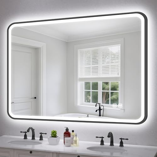 S'bagno Badspiegel mit Beleuchtung 100x70 cm, Badezimmerspiegel mit Beleuchtung mit Aluminiumrahmen, Nebelfrei, 3000-6500K, Memory-Funktion, IP44 Bad Spiegel mit Licht, Horizontal/Vertikal, Schwarz von S'bagno