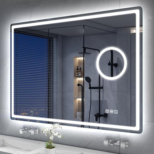S'bagno Bluetooth Badezimmerspiegel mit Beleuchtung 100x70cm, Badspiegel mit Beleuchtung und 5fach-Lupe, Entfoggen, 3000K/4000K/6500K, Dimmbar, Speicher, HD-gehärtetes Glas, IP44 LED Badspiegel S'bagno Bluetooth Badezimmerspiegel mit Beleuchtung 100x70cm, Badspiegel mit Beleuchtung und 5fach-Lupe, Entfoggen, 3000K/4000K/6500K, Dimmbar, Speicher, HD-gehärtetes Glas, IP44 LED Badspiegel von S'bagno