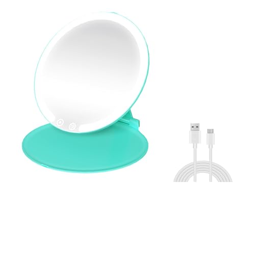 S'bagno 3-Farben-LED-Schminkspiegel mit Touch-Bedienung, 1fache Vergrößerung, 15-Minuten-Timer, tragbarer Kosmetikspiegel mit wiederaufladbarem Typ-C-Akku, dimmbares Licht für den Schminktisch-Blue von S'bagno