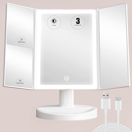 S'bagno LED Kosmetikspiegel mit Beleuchtung, Wiederaufladbarer Schminkspiegel, 3 Farbmodi & Dimmbare Helligkeit, 360° Drehbar, Tischspiegel für Makeup & Gesichtspflege, Geschenkidee für Frauen S'bagno LED Kosmetikspiegel mit Beleuchtung, Wiederaufladbarer Schminkspiegel, 3 Farbmodi & Dimmbare Helligkeit, 360° Drehbar, Tischspiegel für Makeup & Gesichtspflege, Geschenkidee für Frauen von S'bagno