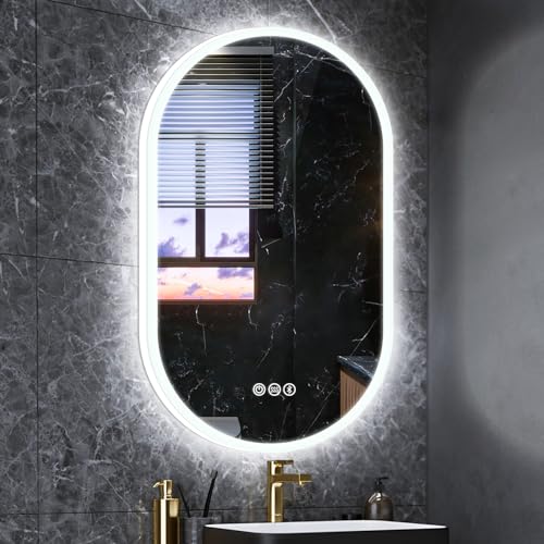 S'bagno 600x900mm Landebahntyp Spiegel mit Beleuchtung mit Farbwechsel Anti-Beschlag-Touch-Dimmung, Badspiegel mit Beleuchtung mit Bluetooth Badezimmer Spiegel Integriert in den Acrylkante von S'bagno