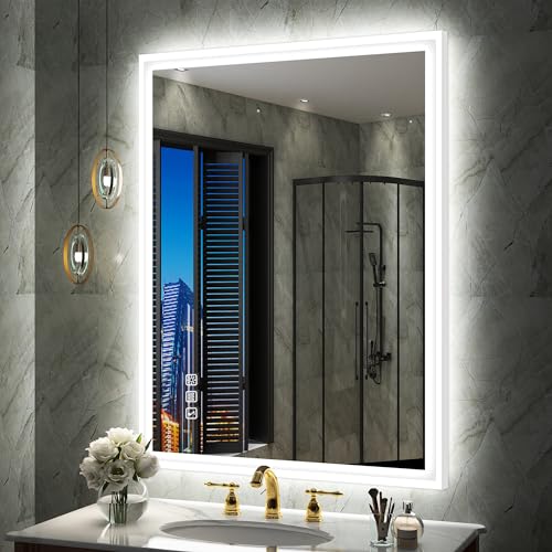 S'bagno 60x80cm Rechteckiger-Badspiegel-mit-Beleuchtung, Badezimmerspiegel mit Beleuchtung mit Weißer Aluminiumrahmen, Bluetooth Led Badspiegel mit Beschlagfrei/ 3 Lichtfarben/Dimmbar/Memory S'bagno 60x80cm Rechteckiger-Badspiegel-mit-Beleuchtung, Badezimmerspiegel mit Beleuchtung mit Weißer Aluminiumrahmen, Bluetooth Led Badspiegel mit Beschlagfrei/ 3 Lichtfarben/Dimmbar/Memory von S'bagno