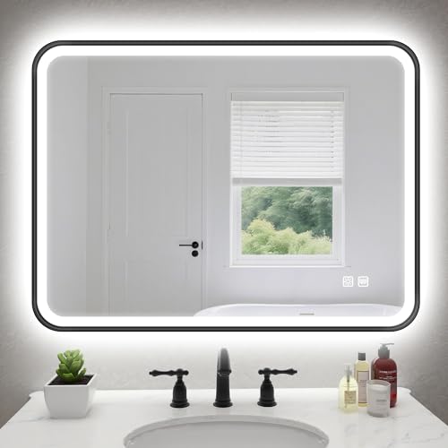 S'bagno Badspiegel mit Beleuchtung 80x60 cm, Badezimmerspiegel mit Beleuchtung mit Aluminiumrahmen, Nebelfrei, 3000-6500K, Memory-Funktion, IP44 Bad Spiegel mit Licht, Horizontal/Vertikal, Schwarz S'bagno Badspiegel mit Beleuchtung 80x60 cm, Badezimmerspiegel mit Beleuchtung mit Aluminiumrahmen, Nebelfrei, 3000-6500K, Memory-Funktion, IP44 Bad Spiegel mit Licht, Horizontal/Vertikal, Schwarz von S'bagno