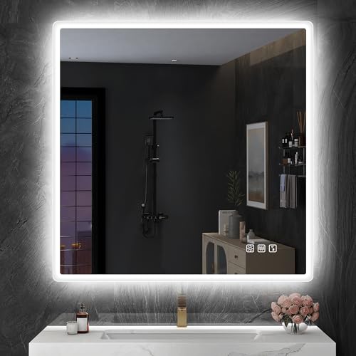 S'bagno Badspiegel mit Bluetooth und Entfoggen - 800x800mm, 3 Farbtemperaturen, Speicherfunktion, Horizontal/Vertikal von S'bagno