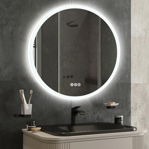 S'bagno Badspiegel mit Beleuchtung mit Farbwechsel Anti-Beschlag-Touch-Dimmung, 600mm Badezimmer Spiegel mit Led mit Bluetooth, Spiegel mit Beleuchtung Integriert in den Acrylkante von S'bagno