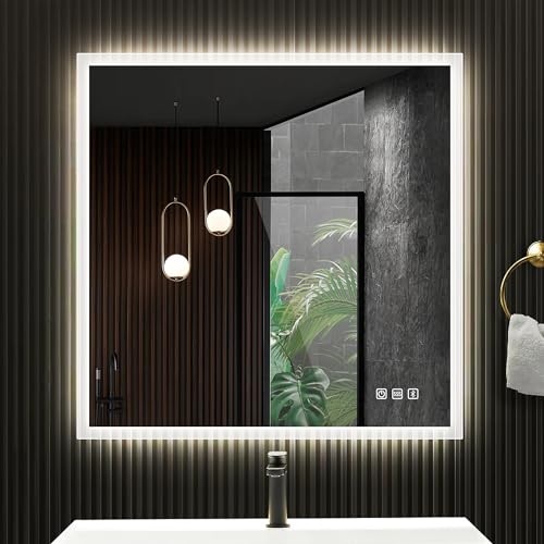 S'bagno 80 x 80 cm Badspiegel mit Beleuchtung Badezimmer Spiegel mit LED mit Berührungssensor/Dimmung/Farbwechsel Bad Spiegel mit licht mit Bluetooth-Lautsprecher von S'bagno