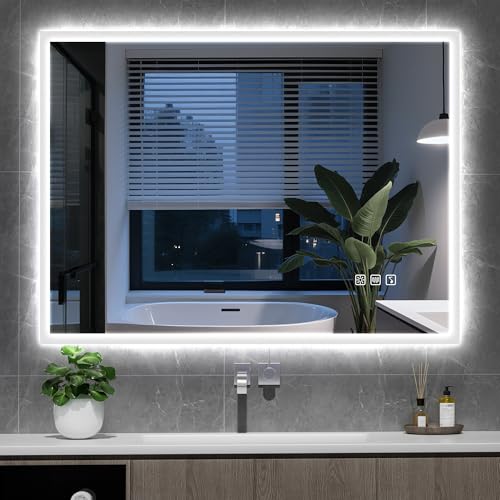 S'bagno Badspiegel-mit-Beleuchtung 80x60cm, Badezimmer-Spiegel-mit-Beleuchtung und Entfoggen, Bluetooth, 3 Farbtemperaturen, IP44-Led-Spiegel-Bad mit Speicherfunktion, Horizontal/Vertikal von S'bagno