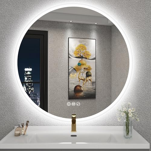 S'bagno Rund-Badspiegel-mit-Beleuchtung mit einem Durchmesser von 80cm, LED Badspiegel mit Berührungssensor/Dimmung/Farbwechsel Badezimmer Spiegel mit LED mit Bluetooth-Lautsprecher, IP44 von S'bagno