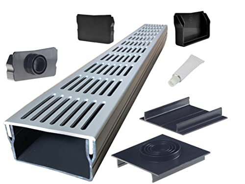Design Entwässerungsrinne Set 2.00 m | Aluminium Grau | Typ 100x50 (Slimline Entwässerungsrinnen) von S-lon
