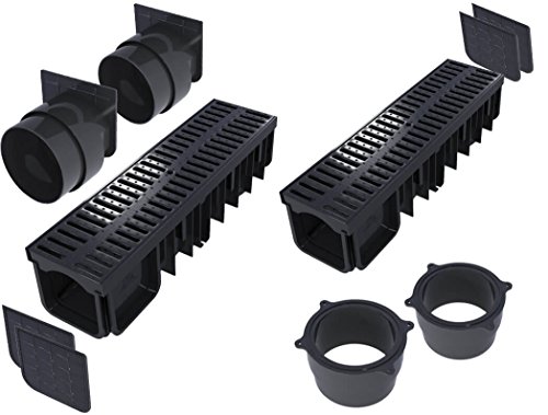 Entwässerungsrinne Set 12 Meter | Kunststoff schwarz Klasse A15 (1.500 kg) | Typ 90 (Entwässerungsrinnen) von S-lon