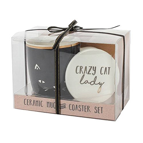 Crazy Cat Lady Becher und Untersetzer Set Tee Kaffeebecher Tasse vorhanden Tier Boxed Geschenk von S&D