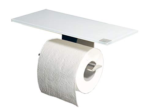 WC Rollenhalter/Toilettenpapierhalter mit weißer Abstellfläche/Ablage aus Glas/L - Made in Germany - WC Rollenhalter/Toilettenpapierhalter mit weißer Abstellfläche/Ablage aus Glas/L - Made in Germany - von SD
