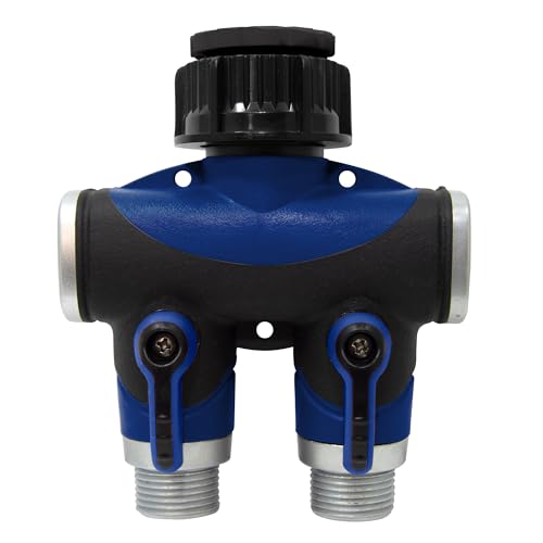 S&M 590283 – Gerader Verteiler mit 2 Ausgängen mit Eingang weibliches Gewinde 3/4 Zoll – 1 Zoll und 2 männliche Ausgänge 3/4 Zoll | mit individuellen Wasserhähnen zum Anschluss eines Programmierers von S&M
