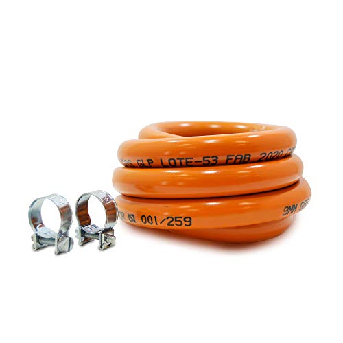 S&M 591006 Set für Butangas, zugelassen, 1,5 m, Ø 9 mm, mit Schellen mit Lasche, Orange von S&M