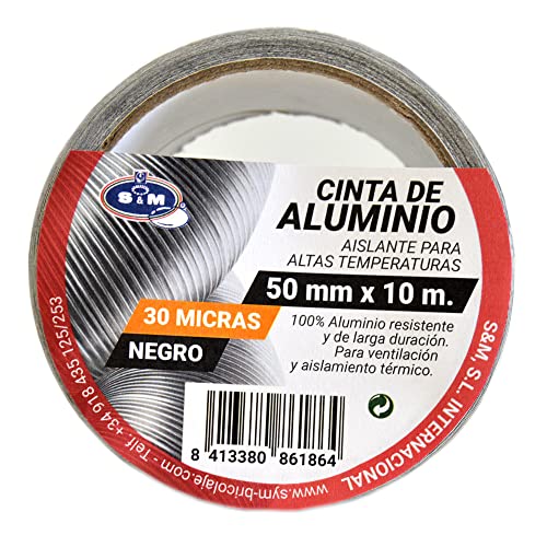S&M Alu-Klebeband schwarz 50 mm x 10 m (Stärke 30 Mikron) SANEAPLAST Allzweck-Klebeband - 10 Meter Rolle von S&M