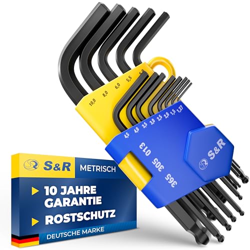 S&R Innensechskantschlüssel Satz HX 13-tlg, Winkelschlüssel mit Kugelkopf, Metrisch 1,27 bis 10 mm, Cr-V Stahl gehärtet, rostfrei, kurz, Sechskantschlüssel Halter, kompaktes Fahrrad Werkzeug Set S&R Innensechskantschlüssel Satz HX 13-tlg, Winkelschlüssel mit Kugelkopf, Metrisch 1,27 bis 10 mm, Cr-V Stahl gehärtet, rostfrei, kurz, Sechskantschlüssel Halter, kompaktes Fahrrad Werkzeug Set von S&R