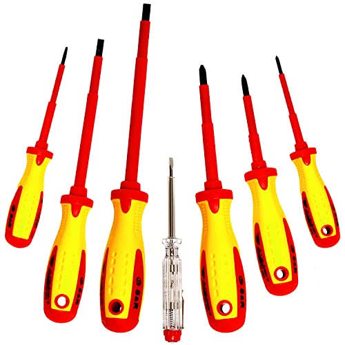 S&R Elektriker Schraubendreher-Satz 7-tlg – Kreuz/Schlitz Schraubenzieher-Set mit Spannungsprüfer, VDE-Isolation bis 1000V, Chrom-Molybdän-Stahl, ergonomischer Kraftform-Griff, magnetische Spitzen S&R Elektriker Schraubendreher-Satz 7-tlg – Kreuz/Schlitz Schraubenzieher-Set mit Spannungsprüfer, VDE-Isolation bis 1000V, Chrom-Molybdän-Stahl, ergonomischer Kraftform-Griff, magnetische Spitzen von S&R