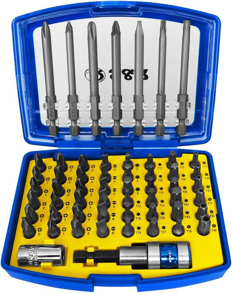 S&R Bit-Schraubendreher Bits in Handlicher Box, Schrauber-Bit-Satz mit Sechskant-Schaft, (Satz, 57 St., 57-teilig mit 1/4" Bit-Adapter und 1/4" Schnellwechsel-Universalhalter), vielseitiges Set für Akkuschrauber geeignet für Profis und Heimwerker von S&R