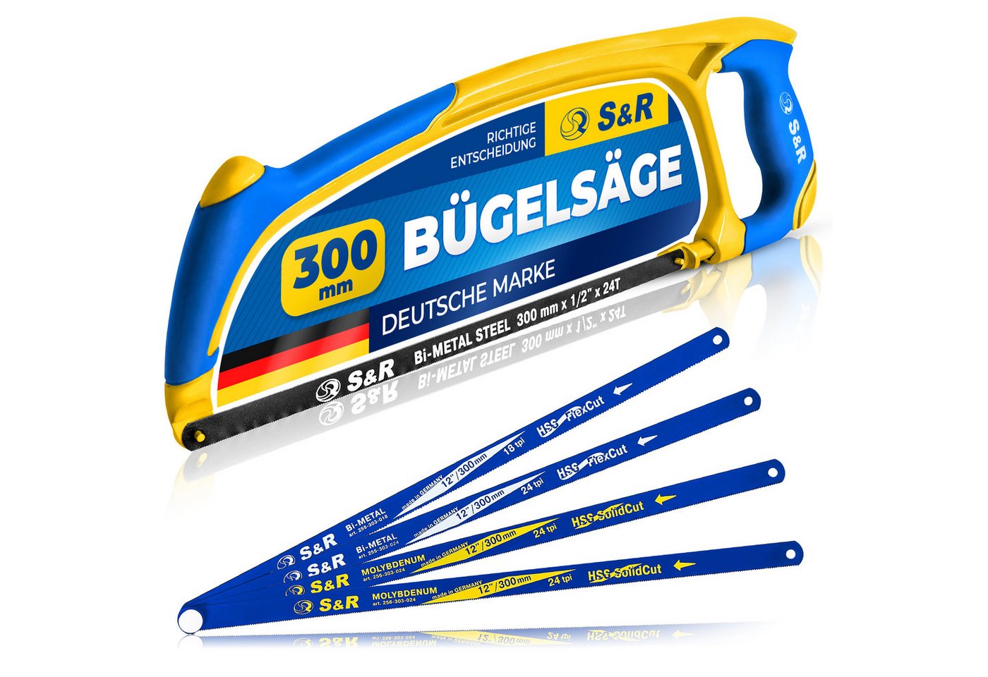 S&R Bügelsäge Metallsäge, Bügelsäge, Eisensäge, mit Bimetall Sägeblatt 300 mm, angenehmer ergonomischer Handgriff mit Soft-Touch-Oberfläche S&R Bügelsäge Metallsäge, Bügelsäge, Eisensäge, mit Bimetall Sägeblatt 300 mm, angenehmer ergonomischer Handgriff mit Soft-Touch-Oberfläche von S&R