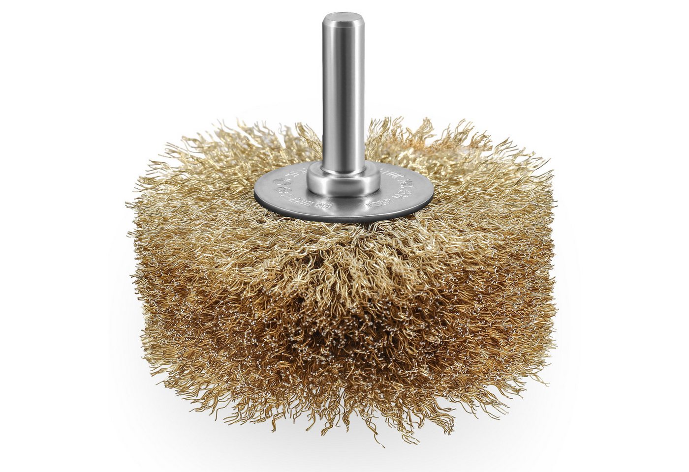 S&R Drahtbürste Stahldraht Rundbürste 80 mm x 35 mm, Holzstruktur-Bürste vermessingt, Winkelschleifer, (Set, Geeignet Spann-Bohrfutter ab mindestens 8 mm), gewellt, mit Rundschaft 8 mm,für Holz, Metall, Edelstahl, Kunststoffe von S&R