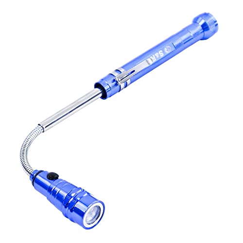 S&R Flexible magnetische Mini LED Taschenlampe - Teleskopisch 150-370 mm, Magnetischer Kopf und Sockel, Flexibler Schwanenhals, Flexarm, Batterien enthalten, Schwanenhalslampe mit Magnetfuß von S&R