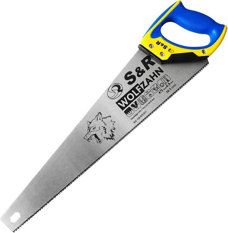 S&R Handsäge WOLFZAHN feine Handsäge 475 mm Länge – Säge für Holz, Kunststoff, Laminat (11 Zähne/Zoll) Aggressive 3D-Präzisionszahnung von S&R