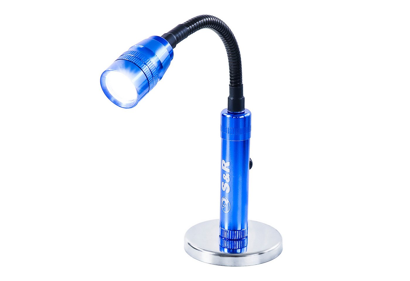 S&R LED Taschenlampe Magnetische LED Lampe, flexible Taschenlampe mit Magnet Sockel (1-St., S&R Magnetische LED Lampe + 4 x LR44 Batterien sind bereits enthalten), für Werkstatt, Montage, Reparaturen, Camping, Outdoor, zum Lesen von S&R
