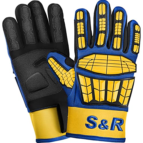 S&R Mechaniker Handschuhe mit flexiblen Protektoren, Gr.10, 1 Paar Arbeitshandschuhe für KFZ-, Metall-, Bau-, Holzarbeiten, stoßdämpfende Knöchelschutz, reißfest von S&R