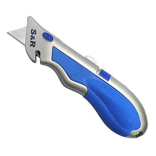 S&R Schnellwechssel - Profi - Teppichmesser/Cuttermesser 165mm, SK5 Klinge 3-stufig, Wechsel per Knopfdruck, 4 Klingen von S&R