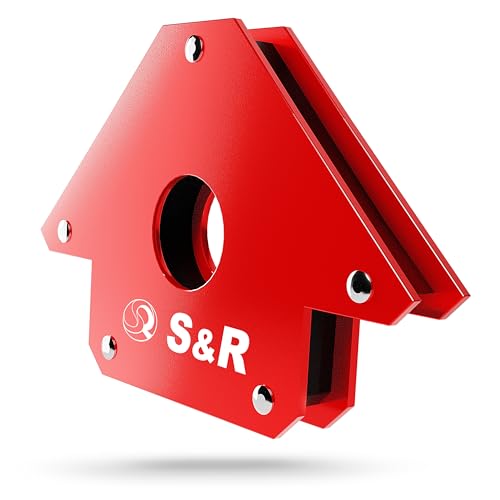 S&R Schweißmagnet 125 mm Montagewinkel in Pfeilform mit Winkeln 45°, 90°, 135°, Schweißhelfer mit hoher Haltekraft, Schweiß-Zubehör, Magnet zum Fixieren Rot von S&R