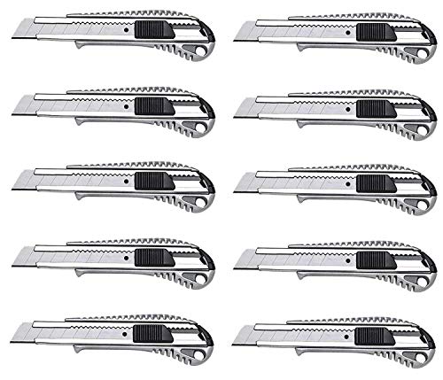 10 Profi Alu Cuttermesser – 18 mm – Metallführung/Cutter-Messer/Teppichmesser/Abbrechmesser/Universal-Messer von S&S-Shop