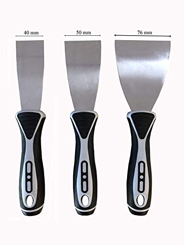 3 teiliges Profi Spachtel Set | 40 mm - 50 mm - 76 mm | rutschfester Griff | rostfrei Edelstahl | Malerspachtel | Messer | Palettenmesser | Kratzer von S&S-Shop