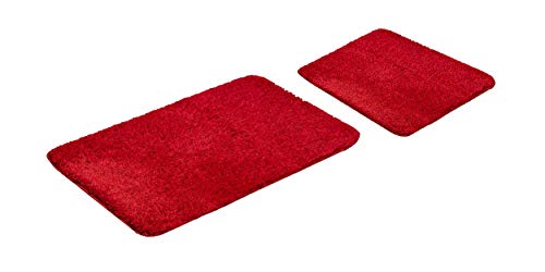 S&S-Shop Badematte Set | Rot meliert | Microfaser | super weich | Bahama | 2 teilig | rutschfest | WC-Vorleger 55 x 65 cm | Badvorleger 60 x 90 cm | Badteppich | Teppich | Bad | Badezimmer von S&S-Shop