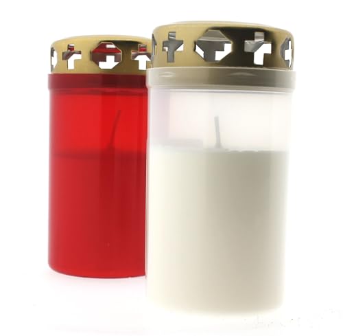 Grabkerzen Nr. 3 mit Gold Deckel - Rot oder Transparent | Dauerbrenner | Tagebrenner | Grablicht | Fridhofskerzen | Trauerkerze | Kerzen | Gedenkkerze (Transparent, 1) von S&S-Shop
