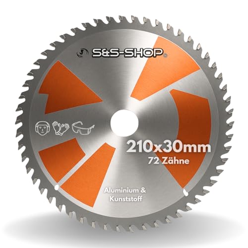 HM Kreissägeblatt 210x30 mm – 72 Zähne für Aluminium & Kunststoff, kompatibel mit allen gängigen Kreissägen wie Tischkreissäge, Handkreissäge & Holzsäge, inkl. Reduzierringe von S&S-Shop