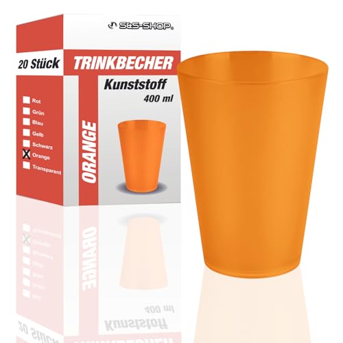 S&S-Shop Hartplastik Trinkbecher | 10 Stück | 400ml | Orange | Mehrwegbecher | Cocktailgläser | Camping | Kindergeschirr | JGA | Beerpongbecher | Stapelbecher | Partybecher | Kunststoffbecher von S&S-Shop