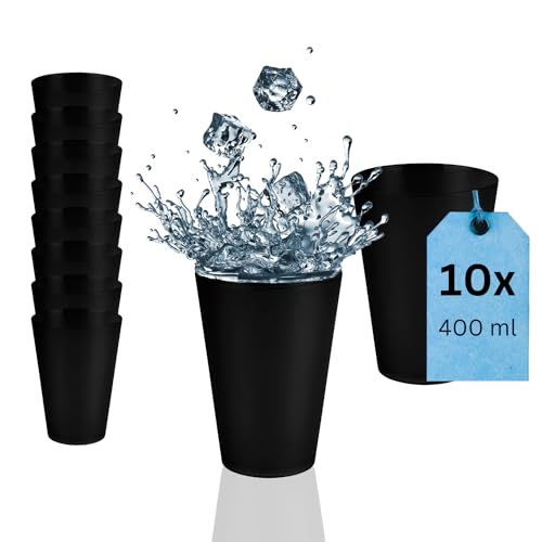 S&S-Shop 10 Plastik Trinkbecher 0,4 l schwarz | Mehrwegtrinkbecher | Becher | Partybecher | Mehrwegbecher | Kunststoffbecher von S&S-Shop