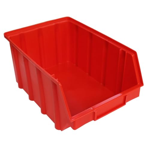 S&S-Shop 15 Stapelboxen Rot Gr.4 | aus hochwertigem Kunststoff | mit Schildcheneinschub | Lagerkisten | Schraubenbox | Lagerboxen | Sortierbox | Ordnungssystem | Werkstattzubehör von S&S-Shop