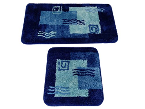 S&S-Shop Badematte Set | Blau | Mailand | 2 teilig | rutschfest | WC-Vorleger 50 x 45 cm | Badvorleger 50 x 90 cm | Badteppich | Teppich | Bad | Badezimmer von S&S-Shop