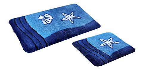 S&S-Shop Badematte Set | Blau | Sealife | 2 teilig | rutschfest | WC-Vorleger 50 x 45 cm | Badvorleger 50 x 90 cm | Badteppich | Teppich | Bad | Badezimmer von S&S-Shop