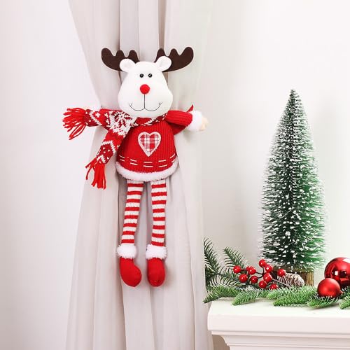 50cm Weihnachten Vorhang Raffhalter, Weihnachtsmann Schneemann Vorhang Raffhalter Gestrickte Vorhang Raffhalter Fenster Dekorationen Weihnachtsbaum Topper Weihnachtsdekorationen für Wohnzimmer von S_way