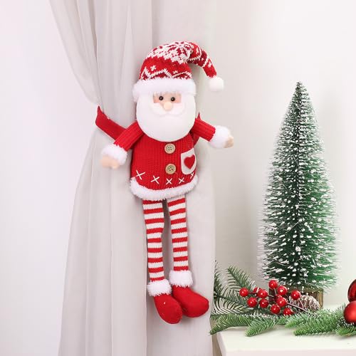 S_way 50cm Weihnachten Vorhang Raffhalter, Weihnachtsmann Schneemann Vorhang Raffhalter Gestrickte Vorhang Raffhalter Fenster Dekorationen Weihnachtsbaum Topper Weihnachtsdekorationen für Wohnzimmer von S_way