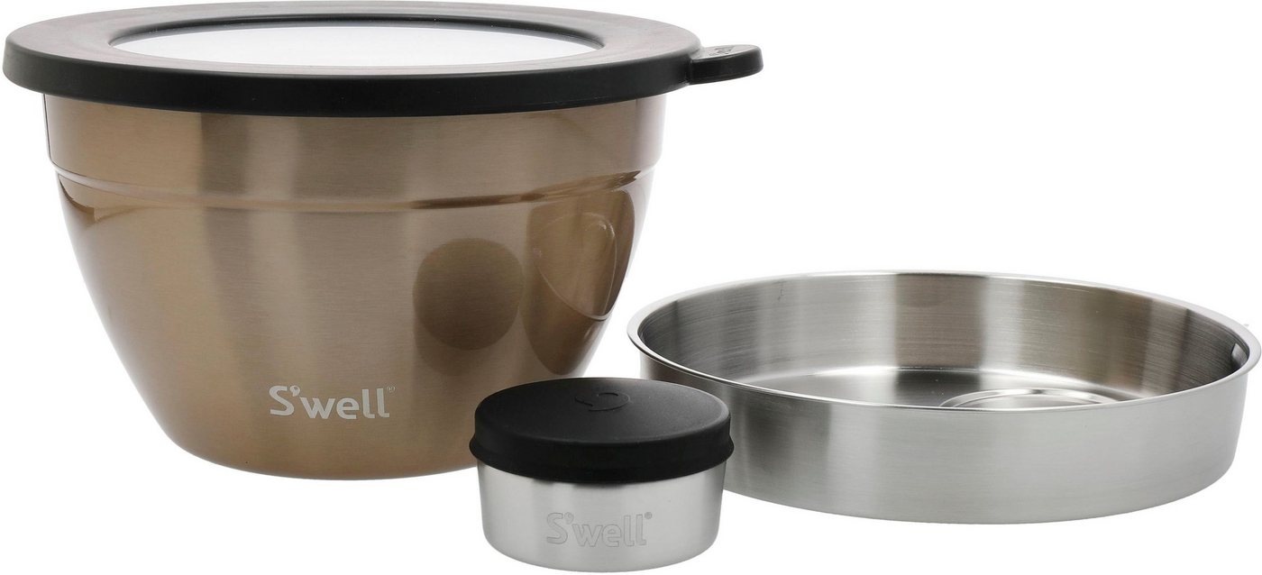 S'well Salatschüssel S'well Calacatta Gold Salad Bowl Kit, 1.9L, Edelstahl, (3-tlg), Therma-S'well®-Technologie mit vakuumisolierten Außenschale von S'well