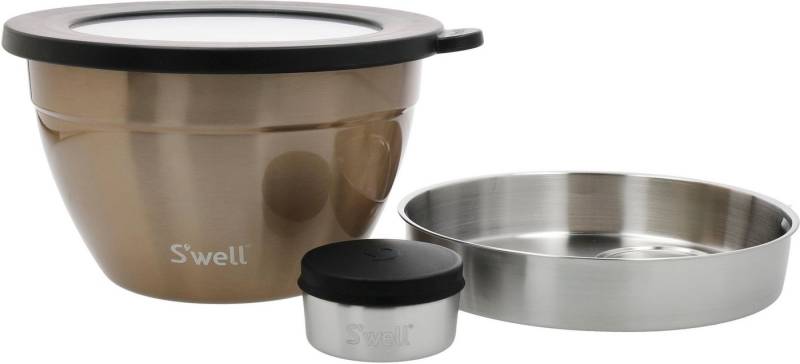 S'well Salatschüssel S'well Calacatta Gold Salad Bowl Kit, 1.9L, Edelstahl, (3-tlg), Therma-S'well®-Technologie mit vakuumisolierten Außenschale von S'well