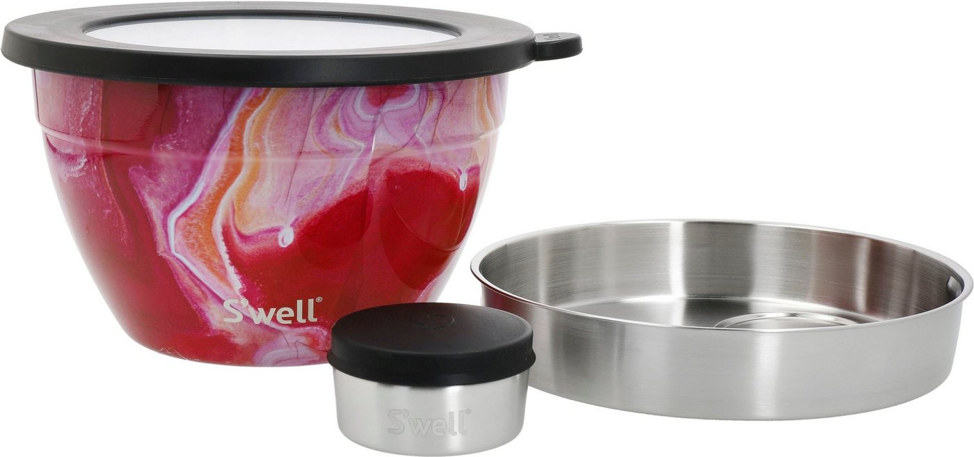 S'well Salatschüssel S'well Calacatta Gold Salad Bowl Kit, 1.9L, Edelstahl, (3-tlg), Therma-S'well®-Technologie mit vakuumisolierten Außenschale von S'well