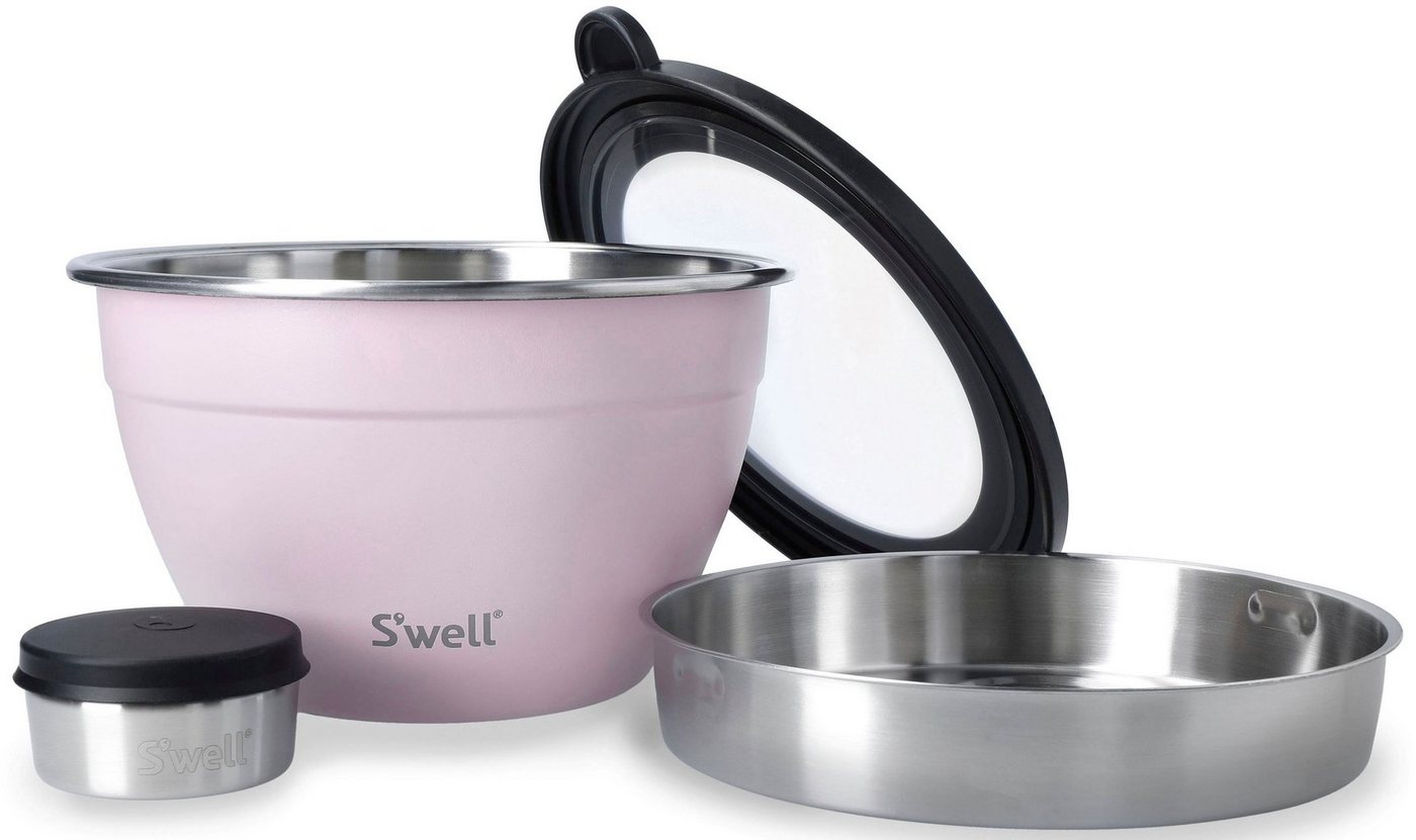 S'well Salatschüssel S'well Calacatta Gold Salad Bowl Kit, 1.9L, Edelstahl, (3-tlg), Therma-S'well®-Technologie mit vakuumisolierten Außenschale von S'well